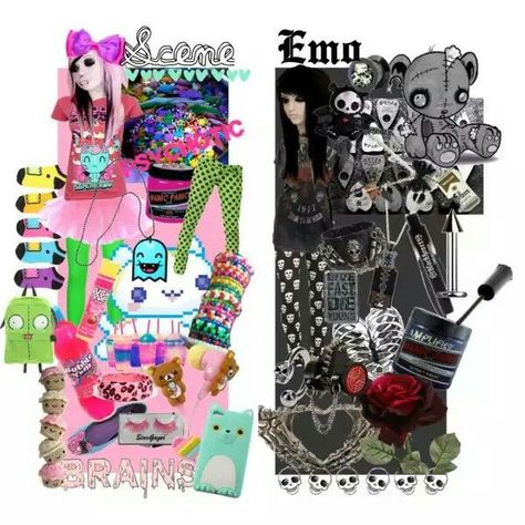 Scene Fashion Inspiration, Scene Vs Scenecore, Scene Vs Emo, Emo Vs Scene, Emo Vs Goth, Emo Polyvore, Scene Emo Fashion, Scene Emo Art, Scene 2000s