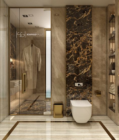 Luxurious Bathroom on Behance Shower Makeover, Makeover Kamar Mandi, Marble Walls, Bathroom Colour, Minimalist Dekor, Bilik Air, Washroom Design, Interior Minimalista, Tiny House Bathroom