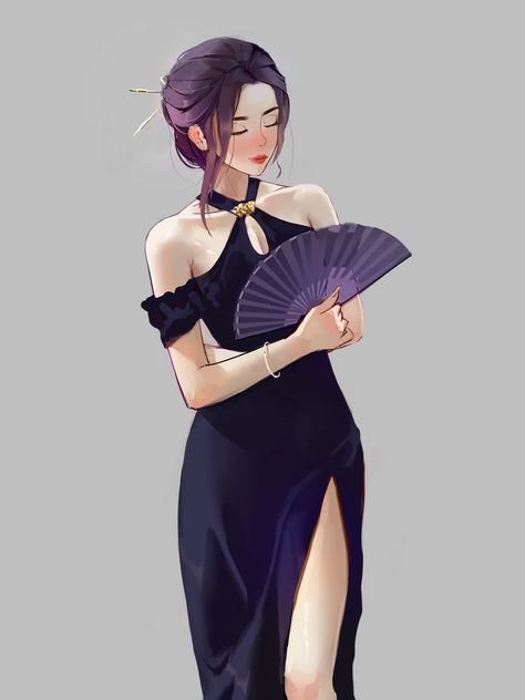 When u are so hawt that u need to carry a fan with u. "An asian gurl holding a fan in black dress and a silver bracelet in her right hand with yummy legs STUDY!" . . . #digitalart #digitalpainting #noaiart #humanmade® #photoshop #stylizedportrait #artstudy Woman Holding Fan Reference, Fan Holding Pose, Hand Holding Staff Drawing Reference, Flute Holding Pose, Holding A Fan Pose, Hand Holding Fan Drawing, Purse Drawing Reference, Fan Holding Reference, Hand Fan Pose