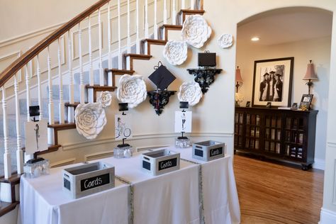 This was the gift table for a graduation party. There were three grads being celebrated so the gift table had to accommodate for all.  The gift table set the theme of the grad party and was used through the grad party.  Was a clean, classic. Colors the girls chose white, neutral and natural. Grad Party Gift Table, Table Graduation, Graduation Party Gifts, Graduation Tables, Graduation Party Ideas, Happy Thanksgiving Quotes, Thanksgiving Quotes, Gift Table, Grad Party