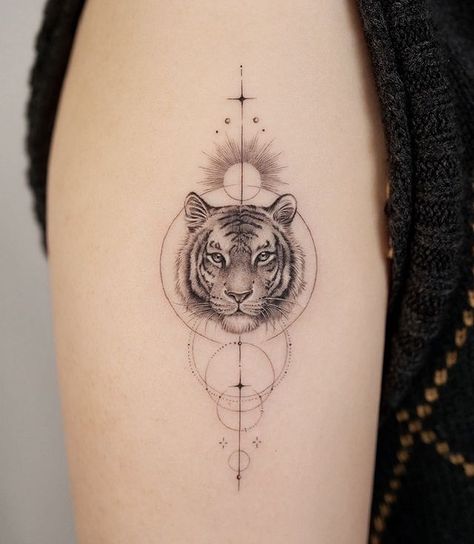 Fine Line Tiger Tattoo For Women, Woman Tiger Tattoo, Tiger Tattoo Design For Women, Tiger Tattoo For Women, Patches Tattoo, Geometric Tiger Tattoo, Tiger Tattoo Designs, Tattoos Tiger, Female Lion Tattoo