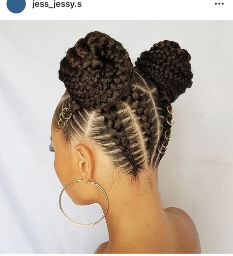 Cornrow Buns For Black Hair, Feed In Bun Braids, Feed In Braids Hairstyles Updos, Braided Bun Styles, Braid Your Hair, Cornrows Braids For Black Women, Two Braid Hairstyles, Black Hair Updo Hairstyles, Feed In Braids Hairstyles