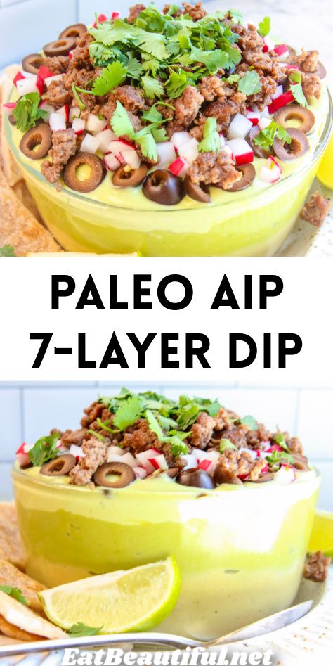 Aip Dip Recipes, Anti Inflammation Appetizers, Aip Party Food, Aip Nachos, Bean Dip Layer, Aip Lunch Ideas, Aip Veggie Dip, Paleo Dip, Aip Dips