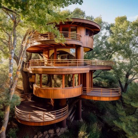 Adult Tree House, Treehouse Living, Luxury Tree Houses, Beautiful Tree Houses, Tiny House Exterior, Luxury Houses Mansions, Cool Tree Houses, Unusual Buildings, Tree House Designs