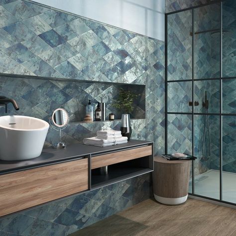 Blue Wall Tile, Porcelain Superstore, Blue Tile Wall, Grey Wall Tiles, Blue Bathroom Tile, Shower Wall Panels, Wood Tile Floors, Bathroom Shower Tile, Kitchen Wall Tiles