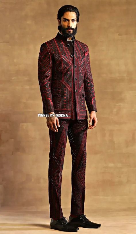 Raghavendra Rathore - India 🇮🇳 Luxury Bollywood Bandhgala With Resham Embroidery, Transitional Embroidered Raw Silk Bandhgala, Luxury Men's Brocade Bandhgala, Raghvendra Rathore Menswear, Rajdeep Ranawat Collection, India Dress, Mens Formal, Indian Design, India