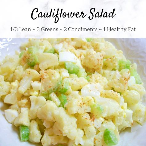 Cauliflower Optavia Recipes, Lean And Green Cauliflower Recipes, Optavia Salad Recipes, Optavia Sides, Optavia Salad, Cauliflower Potato Salad, Optavia Diet, Optavia Hacks, Fueling Hacks