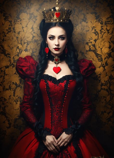 Gothic Queen Of Hearts, Gothic Halloween Decorations, Queen Of Swords, Gothic Queen, Gothic Costume, Fantasy Magic, Fairytale Fantasy, Goth Art, Gothic Aesthetic