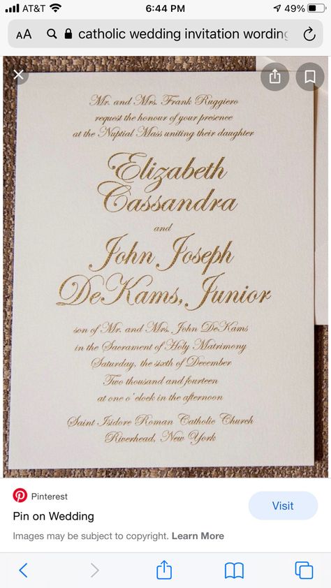 Catholic Wedding Invitation Wording, Catholic Wedding Invitations, Catholic Church Wedding, Catholic Wedding, Roman Catholic Church, Invitation Wording, Church Wedding, Wedding Invitation Wording, Roman Catholic