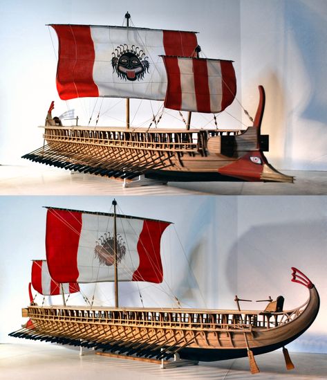 Greek trireme Andreia circa 450 BC - 48" model Greek Trireme, Ship Sketch, Fantasy Map Making, Model Ship Building, Wooden Ship Models, Old Sailing Ships, Wooden Boat Building, Greek Warrior, Toy Boat