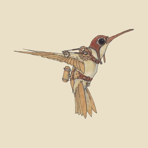 Steampunk Hummingbird - Steampunk - T-Shirt | TeePublic Steampunk Bird Drawing, Steam Punk Tattoo Designs, Robot Hummingbird, Steam Punk Animals, Steampunk Tattoo Ideas, Steampunk Hummingbird, Steampunk Art Illustration, Steampunk Drawings, Steampunk Art Drawing