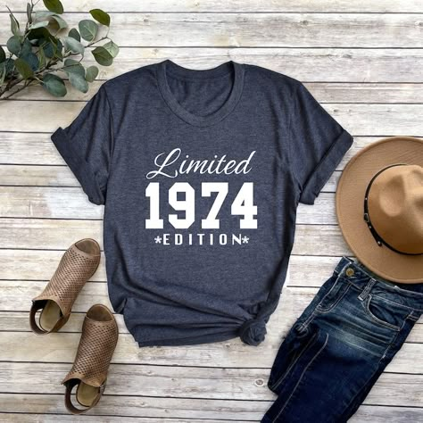 Limited Edition 1974 Shirt, 50th Birthday T-shirts for Woman & Man, 50th Birthday Party Outfits, 50th Birthday Gift for Women and Mom, Dad - Etsy 50th T Shirt Ideas For Women, 50 Tshirt Ideas For Women, Fiftieth Birthday Ideas For Women, 50th Birthday Party Outfit For Women, Man 50th Birthday, Womans 50th Birthday, 50th Birthday Ideas, 50th Birthday Gifts For Woman, Birthday Women