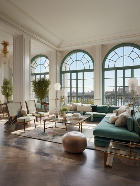 New York Townhouse Living Room, New York Hamptons Houses, Celebrity New York Apartment, Sleek Nyc Apartment, London Style Apartment, Ny Style Apartment, New York Living Room Aesthetic, Modern Nyc Apartment Living Room, French Loft Apartment