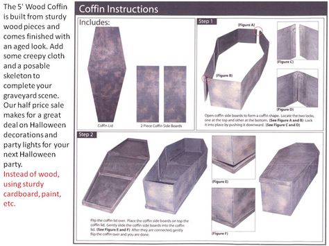 How to make a Coffin (Wood or Cardboard) Instructions Coffin Template, Cardboard Coffin, Halloween Dollhouse, Ghost Diy, Holiday Deco, Halloween Miniatures, Hello Kitty Pictures, Diy Cardboard, Diy Valentines Gifts