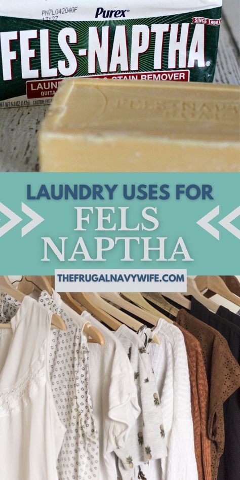 Laundry uses for Fels Naptha include removing stains, freshening clothes, and of course getting them to looking their best. #felsnaptha #laundry #stainremover #frugalnavywife #frugallivingtips #cleanlaundry #savemoney | Uses For | Fels Naptha | Clean Laundry | Stain Remover | Frugal Living Tips | Felz Naptha Laundry Detergent, Fels Naptha Uses, Remove Armpit Stains, How To Whiten Clothes, Fels Naptha, Deep Cleaning Hacks, Laundry Stain Remover, Diy Swimming Pool, Laundry Stains