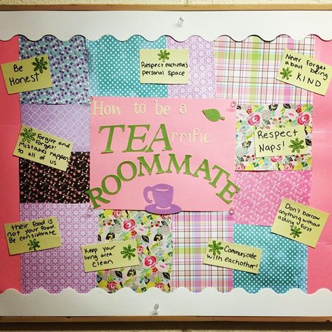 Tea Bulletin Board, Resident Assistant Boards, Residence Life Bulletin Boards, September Bulletin Boards, Classroom Prep, Ra Door Decs, Resident Advisor, Ra Bulletins, Ra Boards