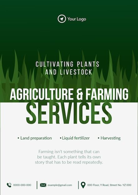 Agriculture and farming services flyer d... | Premium Vector #Freepik #vector #agro-business #agriculture #farmer-agriculture #agriculture-illustration Agriculture Advertising Design, Agriculture Illustration, Creative Advertising Design, Agriculture Farming, Liquid Fertilizer, We Are Hiring, Flyer Design Templates, Creative Advertising, Advertising Design