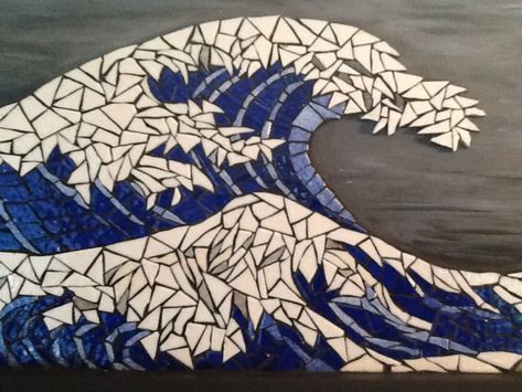 Japanese Wave Painting, Wave Mosaic, Mosaic Waves, Mosaic Stepping Stones, Mosaic Portrait, Mosaic Art Projects, Mosaic Madness, Mosaic Tile Art, Mosaic Murals