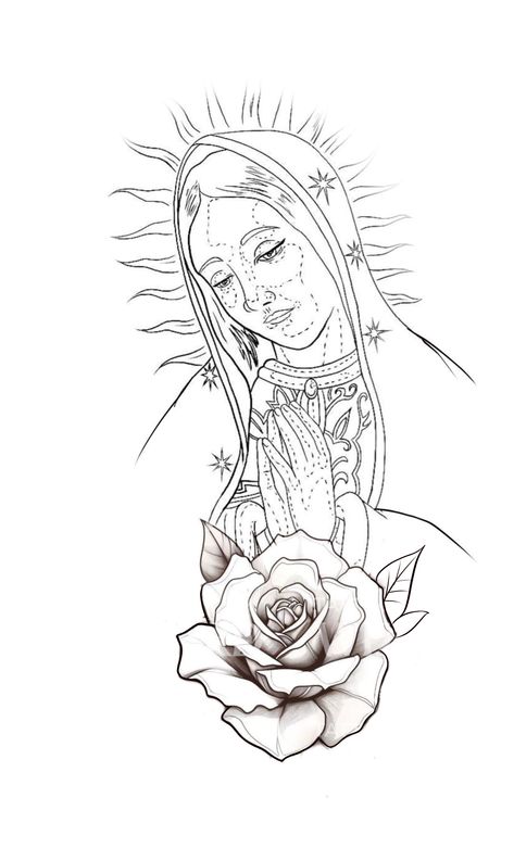 Virgin Mary Outline Tattoo, Virgin Mary Tattoo Stencil, Virgin Mary Tattoo Design, Virgen De Guadalupe Tattoo Ideas, Mary Tattoos, Jesus Christ Tattoo, 2024 Tattoo, Virgin Mary Tattoo, Mexican Tattoo