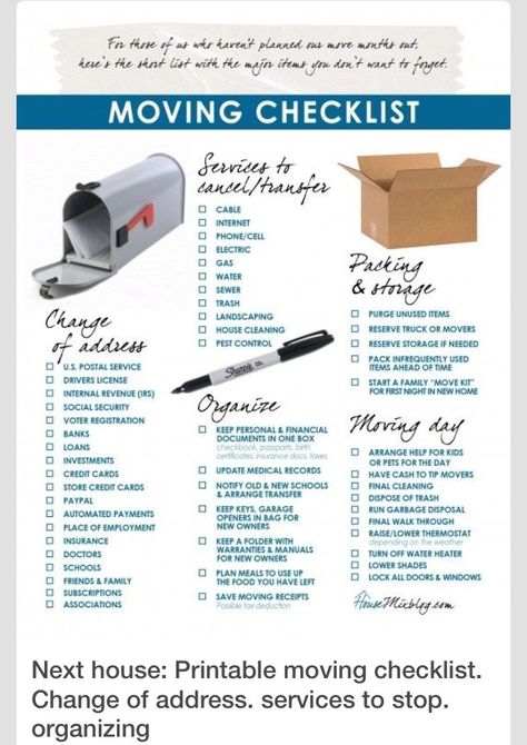 Moving ChecklistLike and follow me for other random tips and ideas. Moving Day Checklist, Moving List, Moving Organisation, Moving House Tips, Moving Hacks Packing, Moving Help, House Checklist, Billy Regal, Inmobiliaria Ideas