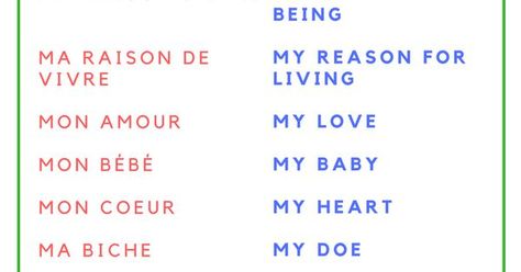 Latin Endearments, French Words To Call Your Boyfriend, Latin Terms Of Endearment, French Terms Of Endearment, Endearments Ideas, French Compliments, French Endearment, Terms Of Endearment List, My Love In French