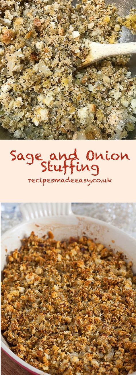 Sage and Onion Stuffing - A delicious traditional stuffing for roast pork, chicken or turkey.    #stuffing #roastdinner #Christmas #recipesmadeeasy #easyrecipe via @jacdotbee Stuffing For Pork Roast, Stuffing For Chicken Roast, Roast Chicken Stuffing, Roast Chicken Stuffing Recipes, Stuffing With Sage Sausage, Sage Stuffing Traditional, Roast Chicken With Stuffing, Sage And Apple Stuffing, Stuffing Recipes Sage And Onion