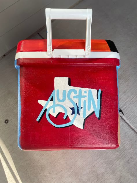 Paint austin cooler frat away weekend Texas Frat Cooler, Austin Frat Cooler, Austin Formal Cooler, Frat Coolers Ideas, Nola Cooler, Formal Cooler Ideas, Fraternity Coolers, Formal Cooler, Ice Chest Cooler