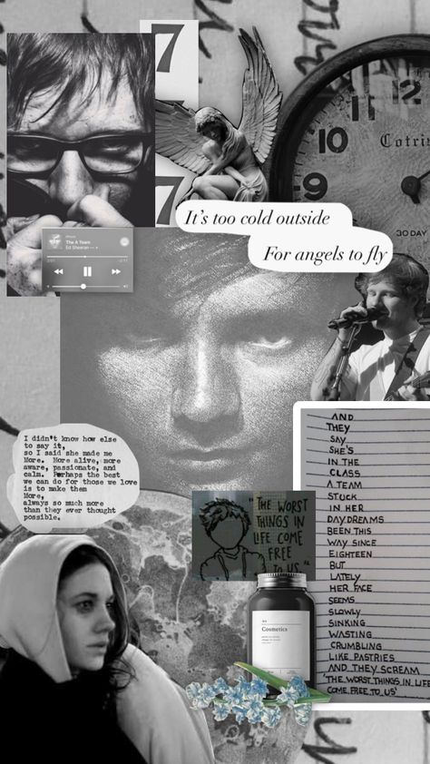 it’s too cold outside👼#ateam #edsheeran #plus #music #album #vintage #collage #greytones #aesthetic #moodboard #tonal Ed Sheeran Collage, Ed Sheeran Aesthetic, Ed Sheeran Quotes, Ed Sheeran Lyrics, Ed Sheeran Love, Aesthetic Moodboard, Too Cold, Vintage Collage, Cold Outside