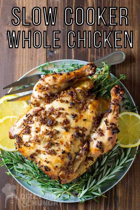 slow cooker whole chicken title pin Whole Chicken In The Crockpot, Slow Cooker Whole Chicken, Chicken In The Crockpot, Family Supper, Whole Chicken Recipes, Easy Chicken Pot Pie, Crock Pot Cooking, Whole Chicken, Easy Family Meals