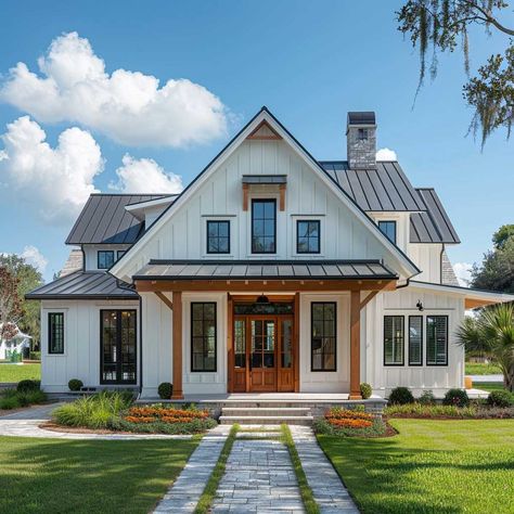 3+ Single Story Modern Farmhouse Exterior Elements for a Chic Country Home • 333+ Art Images Outside Of Farmhouse, Exterior Cottage Ideas, 1.5 Story Farmhouse, Two Story Ranch House, Farmhouse Exterior Design Ideas, 1 Story House Exterior, Stone Exterior Houses Farmhouse, Farmhouse Brick Exterior, Modern Country Home Exterior