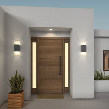 Front Door Lighting, Concrete Finishes, Outdoor Flush Mounts, Outdoor Sconces, Entrance Door, Outdoor Wall Lights, House Entrance, Brushed Stainless Steel, Front Doors