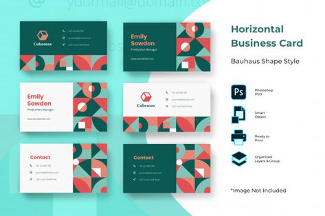 Bauhaus horizontal business card templat... | Premium Psd #Freepik #psd Bauhaus Pattern, Brand Manual, Graphic Design Business Card, Graphics Design Ideas, Color Drawing Art, Visiting Cards, Creativity And Innovation, Personal Business Cards, Brand Identity Design