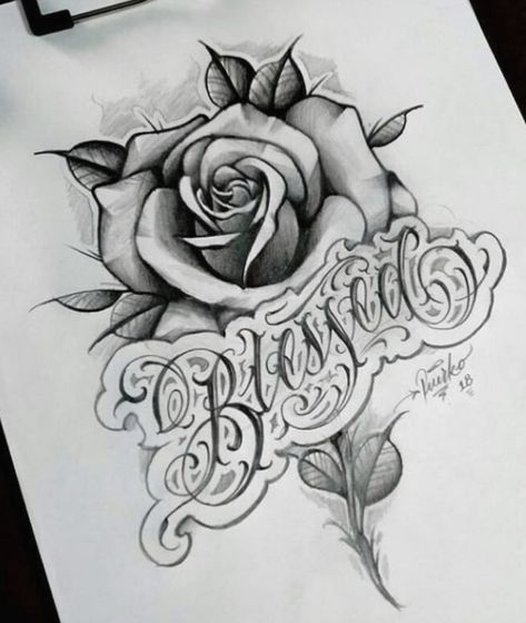 Blessed | Tattoos, Rose drawing tattoo, Tattoo lettering #tattoos #womentattoos #flowertattoo Drawing Of A Rose, Blessed Tattoos, Art Chicano, Rose Drawing Tattoo, Tattoo Lettering Fonts, Dope Tattoos For Women, Tatuaje A Color, Tattoo Stencil Outline, Aztec Art