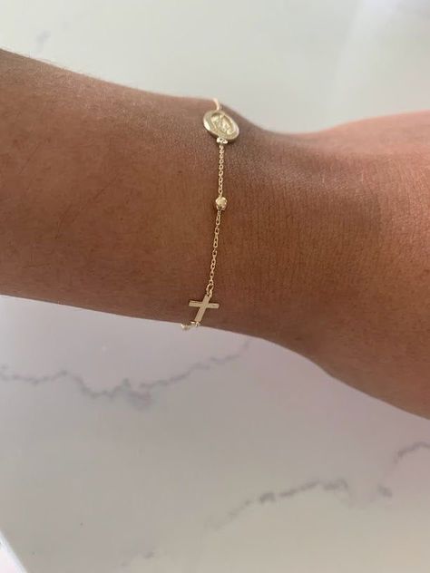 Catholic Jewelry Bracelets, Jesus Jewelry, Gold Cross Bracelet, Confirmation Jewelry, Bracelet Measurements, Gold Rosary, Catholic Jewelry, Gold Armband, Rosary Bracelet