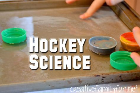 Why do different materials slide differently on ice? Find out how with this fun science experiment: Hockey Science. Sports Theme Activities, Preschool Sports Theme, Winter Science Experiments, Winter Science, Theme Activities, Science Projects For Kids, Winter Preschool, Preschool Science, Maui Jim