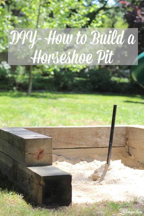 DIY - How to Build a Horseshoe Pit - Today I am sharing all about how to build a Horseshoe pit for your backyard. It was super simple to make, inexpensive, and our whole family loves to play it. #diy #horseshoepit http://lehmanlane.net Whimsical Garden Art, Garden Junk, Easy Backyard, Outdoor Diy Projects, Landscaping Supplies, Garden Art Sculptures Diy, Backyard Games, Garden Art Projects, Horse Shoe