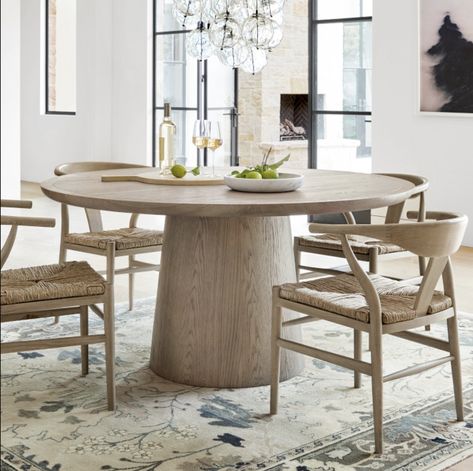 60 Round Dining Table, Circle Dining Table, Luxury Dining Tables, Round Dining Room Table, Round Kitchen Table, Round Dining Room, Dining Armchair, Grey Stain, Williams Sonoma Home