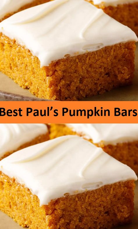 Best Paul’s Pumpkin Bars Paula Dean Pumpkin Bars, Easy Pumpkin Bars, Pumpkin Bars With Cream Cheese, Bars With Cream Cheese Frosting, Bars With Cream Cheese, Pumpkin Cake Recipes, Pumpkin Bars, Pumpkin Recipes Dessert, Dump Cake Recipes