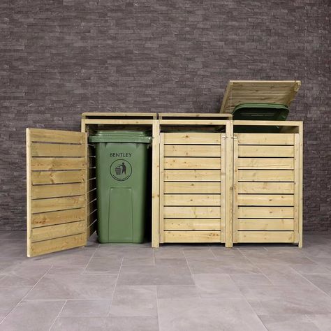 Charles Bentley FSC Triple Wide Panel Wooden Bin Store Wheelie Bin Storage Unit Lifting Lid : Amazon.co.uk: Garden Wheelie Bin Storage Ideas, Triple Bin Store, Triple Wheelie Bin Storage, Wooden Bin, Wheelie Bin Storage, Wooden Bins, Bin Shed, Timber Pergola, Cheap Sheds