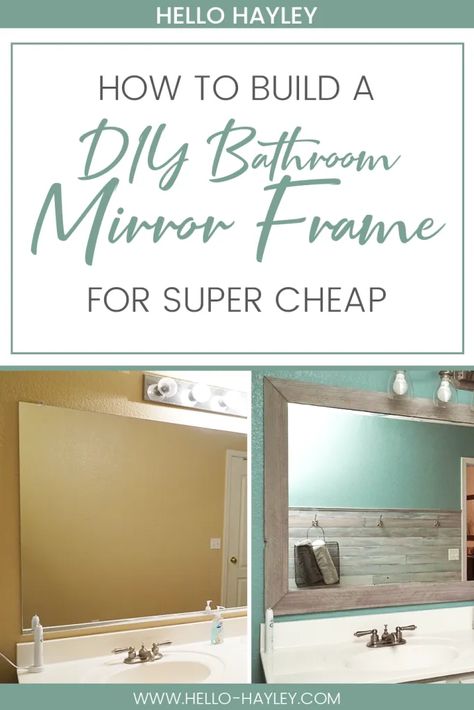 Diy Bathroom Mirror Frame, Diy Bathroom Mirror, Bathroom Mirrors Diy, Easy Home Improvement, Bathroom Mirror Frame, Builder Grade, Mirror Frame, Diy Interior, Diy Mirror