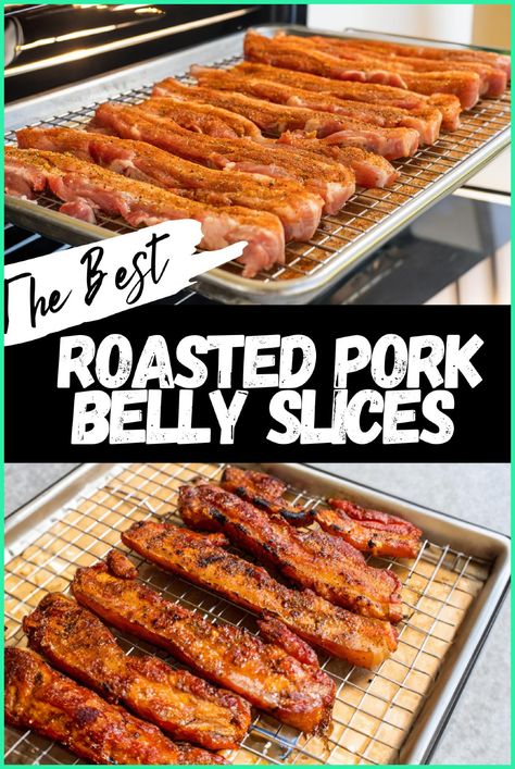 Pork belly strips are the ultimate comfort food, with their crispy edges and rich, savory flavor. Learn how to cook pork belly slices in the oven or on the grill with these easy recipes. Add marinades or seasonings to elevate the flavor and create a dish that melts in your mouth. Save the recipe for later and enjoy crispy pork belly strips anytime. Pork Belly Seasoning Recipe, How To Cook Pork Belly Slices, How To Cook Sliced Pork Belly, Pork Belly Ribs, Smoked Pork Belly Bites, Pork Belly Recipes Easy Oven, Fresh Side Pork Recipes, Crockpot Pork Belly Recipes, How To Cook Pork Belly In Oven