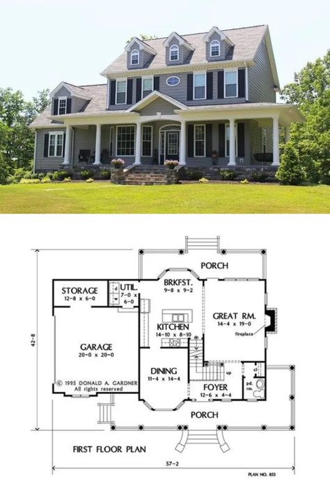 3-Bedroom The Swansboro Colonial-Style House Plan with Bonus Room and Wraparound Front Porch Colonial House Floor Plans, Colonial Floor Plans, Small Mansion, Classic Colonial Homes, House Plan With Bonus Room, 2000 Sq Ft House, Colonial Style House Plans, Taupe Walls, Colonial House Plans