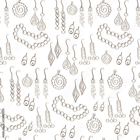 Stock Image: Jewelry, decorations. Earrings, pendants, necklaces. Background, wallpaper, seamless, sketch, doodle. Uni Fashion, Wallpaper Seamless, Jewelry Design Drawing, Industrial Design Sketch, Design Drawing, Background Wallpaper, Design Sketch, Designs To Draw, Doodle Art