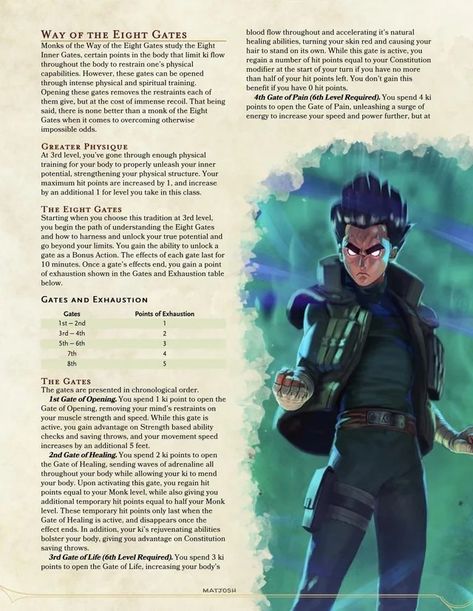 Anime Dnd Homebrew, Dnd Classes Homebrew, Monk Anime, 5e Classes, Dnd Monk, Dnd Subclasses, Homebrew Classes, Monk Dnd, Dnd Spells