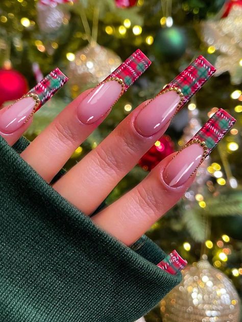 24 PCS XXL Square Christmas Fake Nail with Winter Style Grid French type long tips Press on Nails 3D Golden gemstone fake nails reusable DIY home salon nail art For Women And GirlsI discovered amazing products on SHEIN.com, come check them out! Diy Home Salon, Art For Women, China Nails, Red French, Nail Type, Color Nails, Fake Nail, Festival Nails, Nail Forms