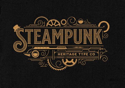 Steampunk Typography, Steampunk Logo, Victorian Logo, Punk Typography, Steampunk Font, Punk Logo, Brand Board Design, Steampunk Illustration, Logos Vintage