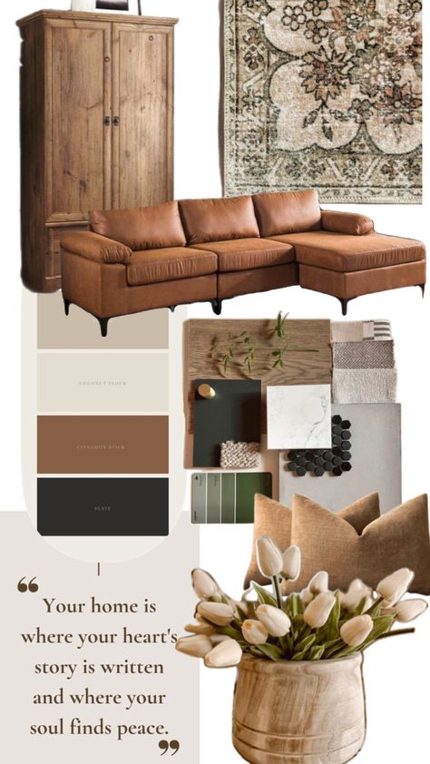 Living room decor California Ranch Living Room, Combining Wood Tones Living Rooms, Cozy Living Room On A Budget, Love Sac Living Room Ideas, Living Room Trends 2025 Interior Design, Earthy Cozy Living Room, Living Room With Wooden Furniture, Earthy Color Palette Living Room, Living Room Set Up