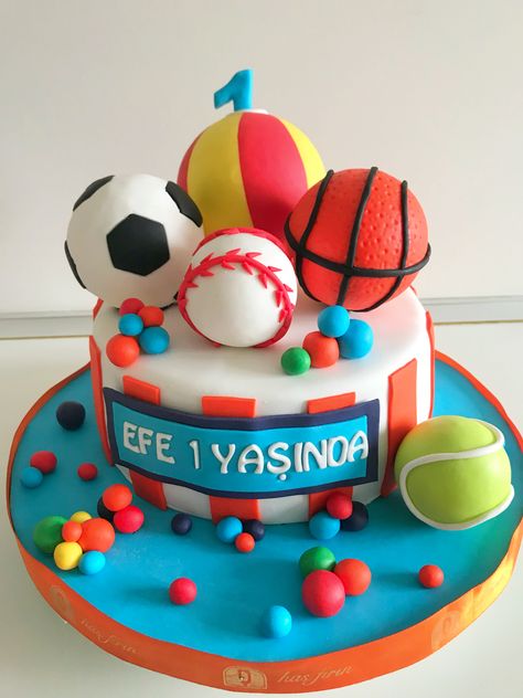 Ball Theme Cake 1st Birthday, Ball Theme Cake 2nd Birthday, Ball Theme Cake, Ball Theme Birthday, Musical Birthday Party, Basketball Theme Birthday, Birthday Beer Cake, Toddler Birthday Cakes, Block Birthday Party