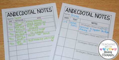 Form for keeping track of anecdotal notes in guided reading. Guided Reading Notes, Anecdotal Notes, Fun Reading Activities, Organization Notes, Reading Recovery, Note Taking Tips, Notes Study, Survival Kit For Teachers, Teacher Survival