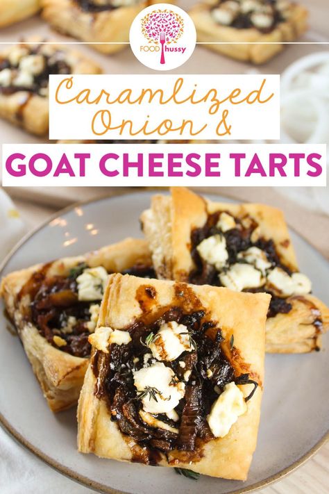 Carmelized Onion Tart, Goat Cheese Tarts, Cheese Tartlets, Onion Appetizers, Goat Cheese Dip, Goat Cheese Appetizer, Balsamic Onions, Baked Goat Cheese, Goat Cheese Tart